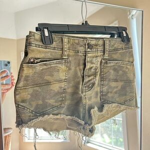 We The Free Camo Denim Shorts, Size 26
